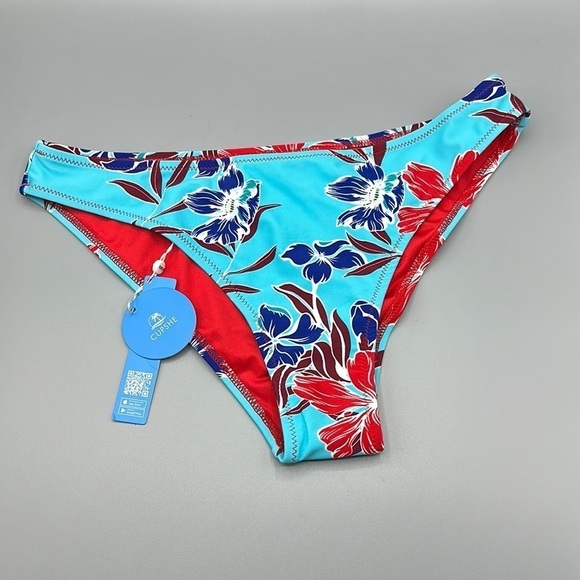 Cupshe Other - CUPSHE Blue Floral Hummingbird Bikini Bottoms Women's Size Medium NWT